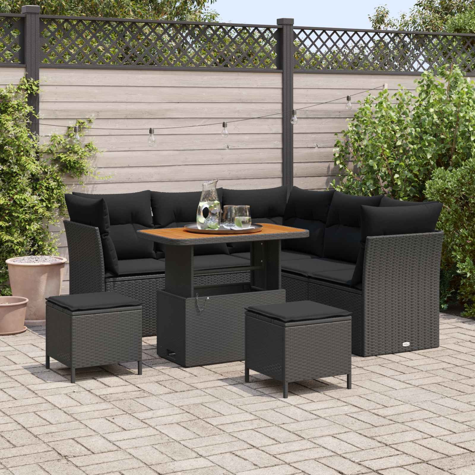 Tuinbankenset 8 pcs Zwart poly rattan – afbeelding 1
