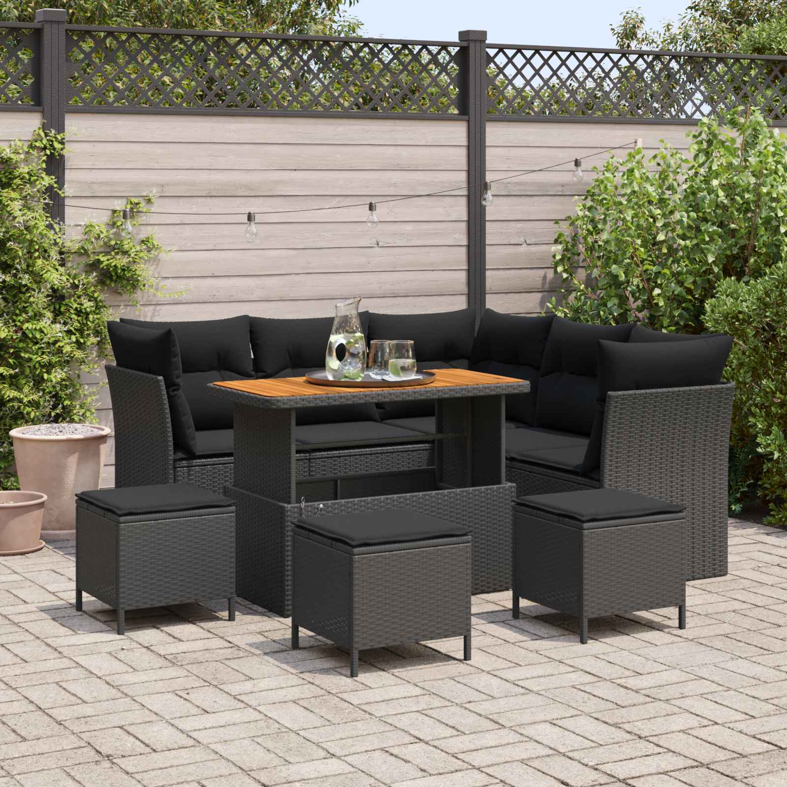 Tuinbankenset 9 pcs Zwart poly rattan