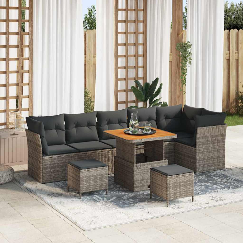 Tuinbankenset 9 pcs Grijs poly rattan – afbeelding 1