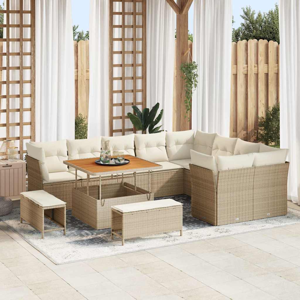 Tuinbankenset 12 pcs Beige poly rattan – afbeelding 1