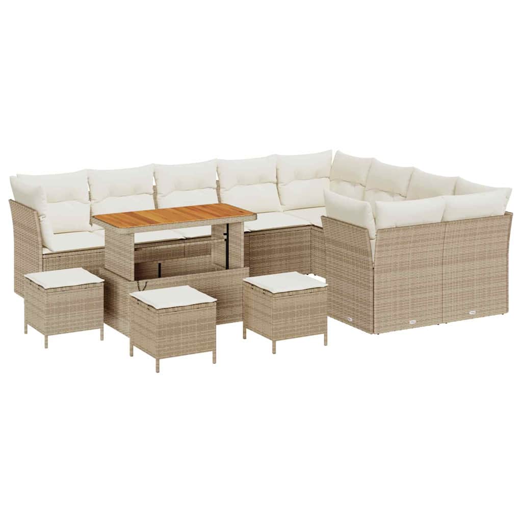 Tuinbankenset 13 pcs Beige poly rattan – afbeelding 2