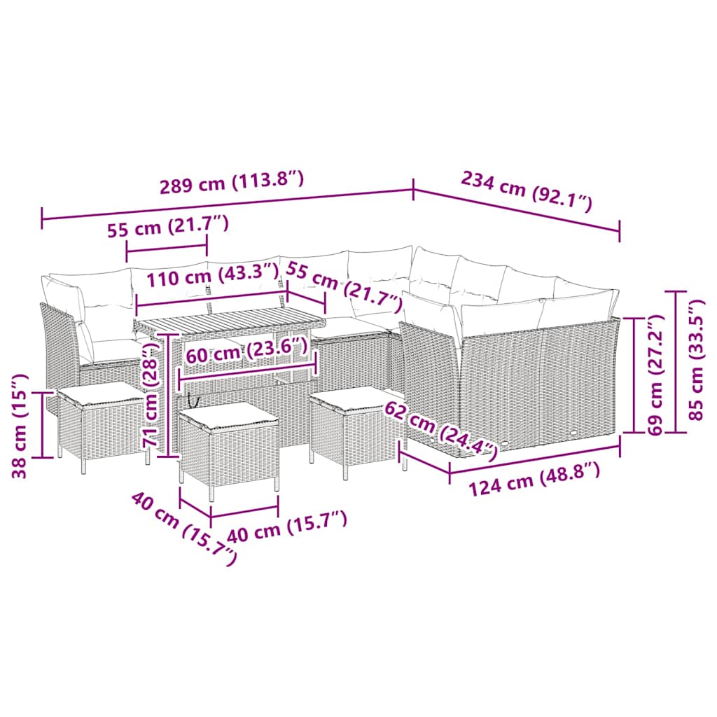 Tuinbankenset 13 pcs Beige poly rattan – afbeelding 9