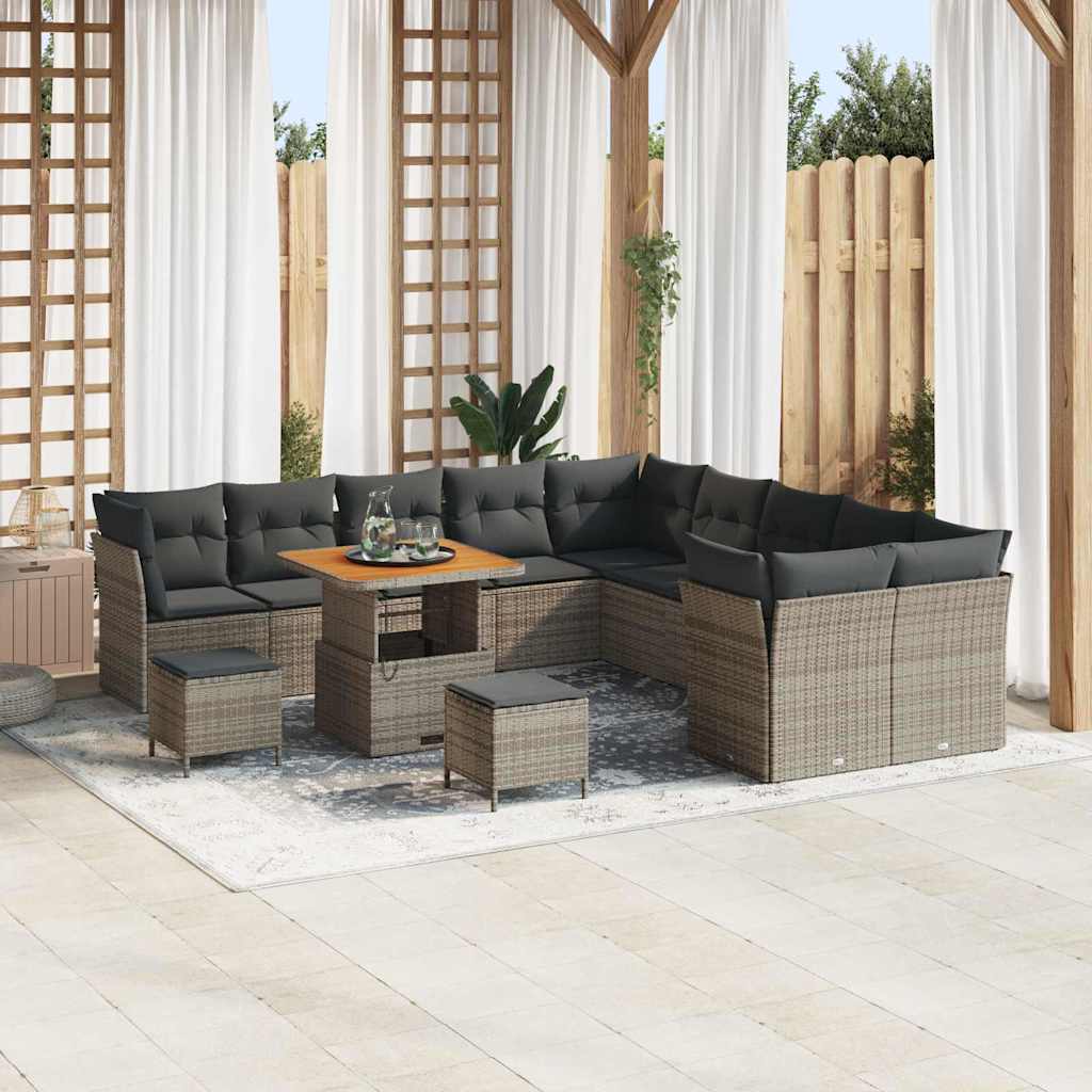 Tuinbankenset 13 pcs Grijs poly rattan – afbeelding 1