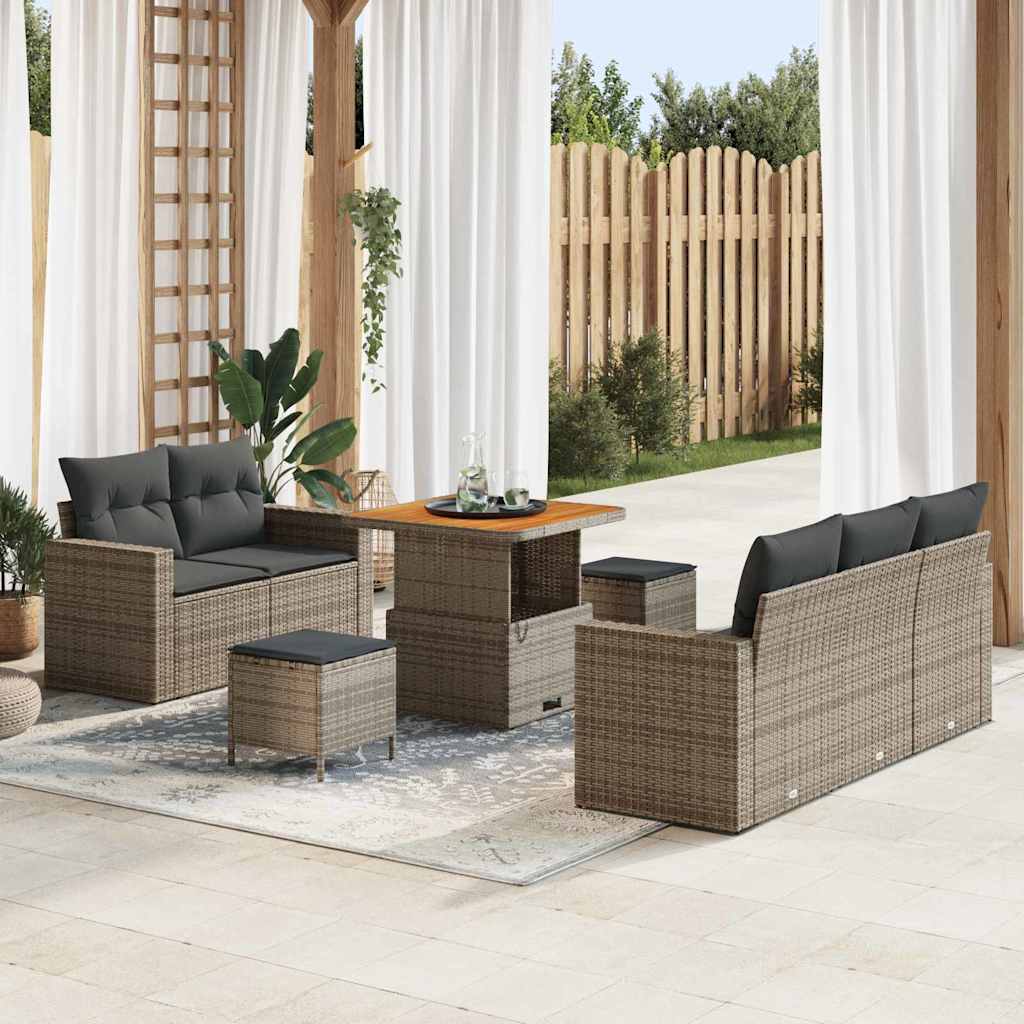 Tuin Sofa Set met kussen 8 pcs Grijs poly rattan – afbeelding 1