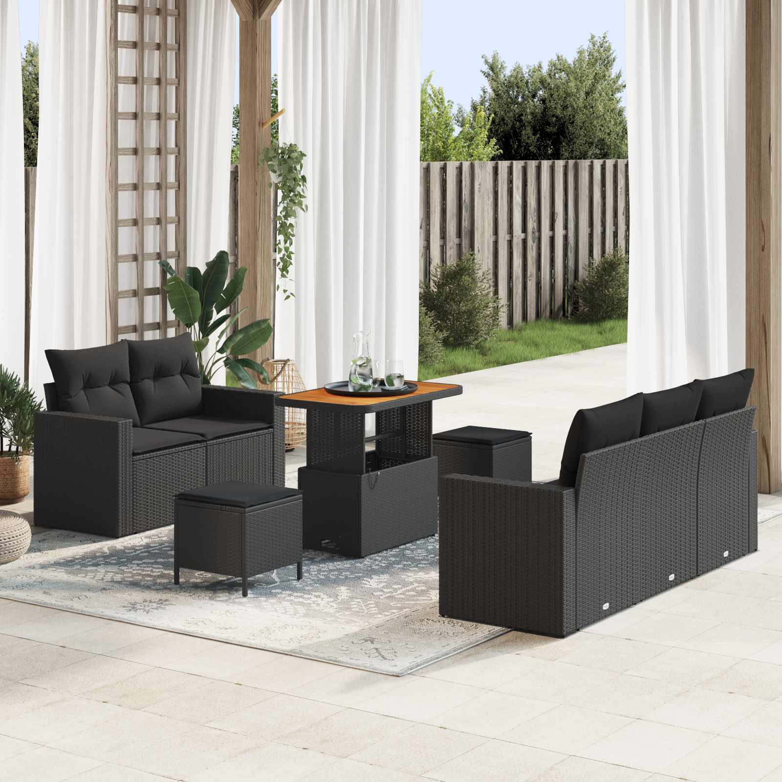 Tuin Sofa Set met kussen 8 pcs Zwart poly rattan – afbeelding 1