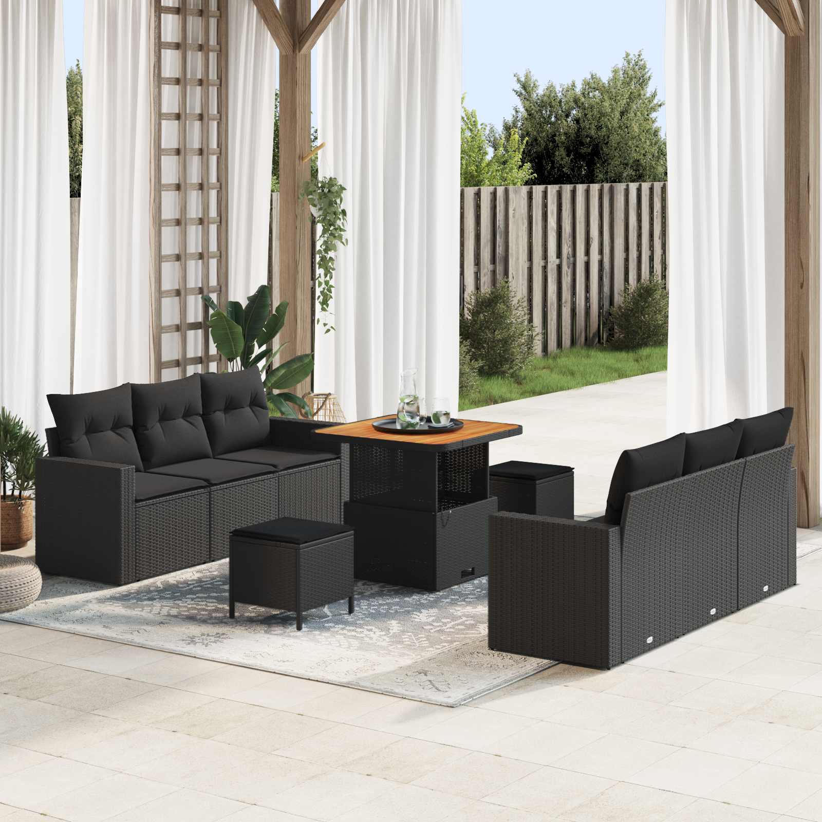 Tuin Sofa Set 9 pcs Zwart poly rattan – afbeelding 1