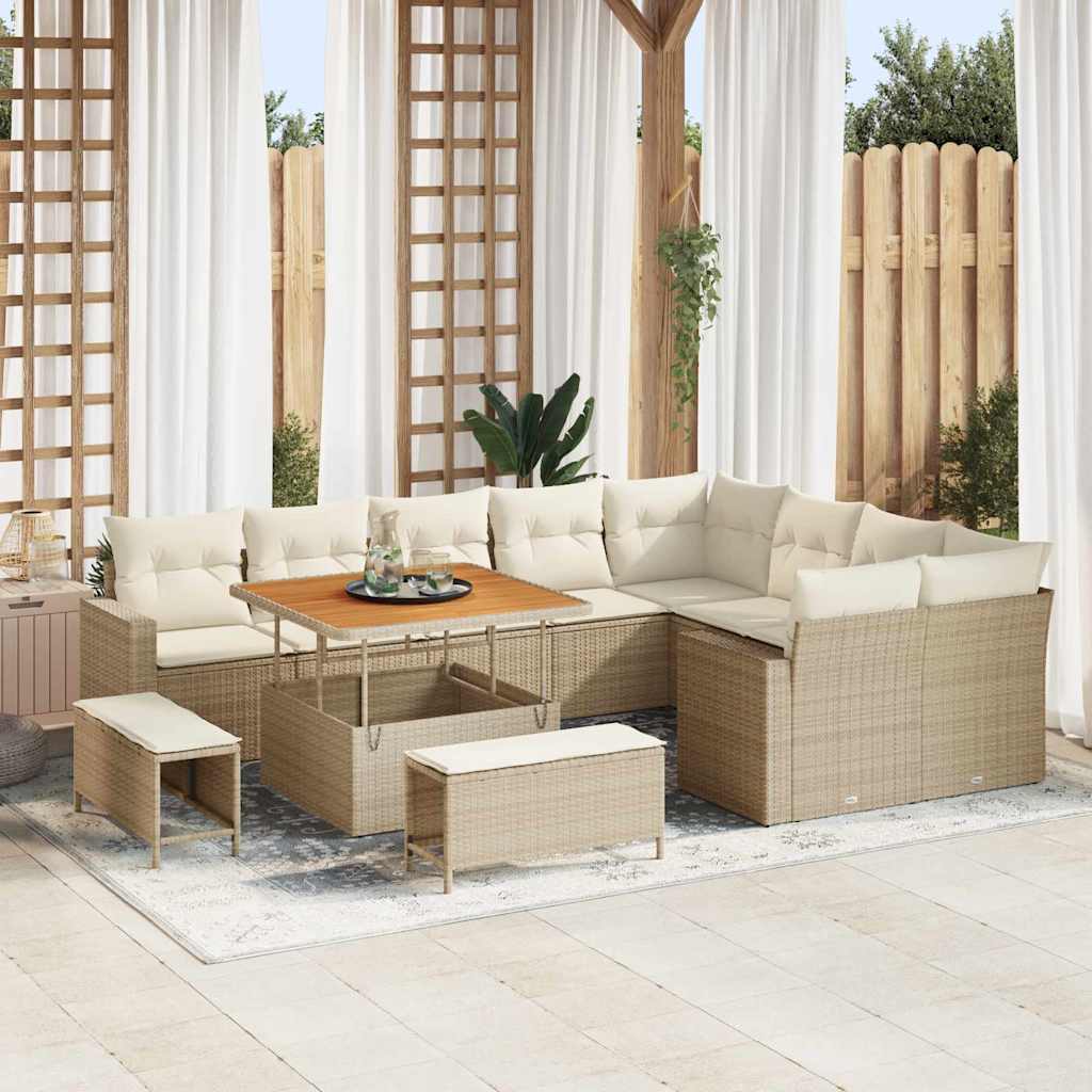 Tuinbankenset 12 pcs Beige poly rattan – afbeelding 1