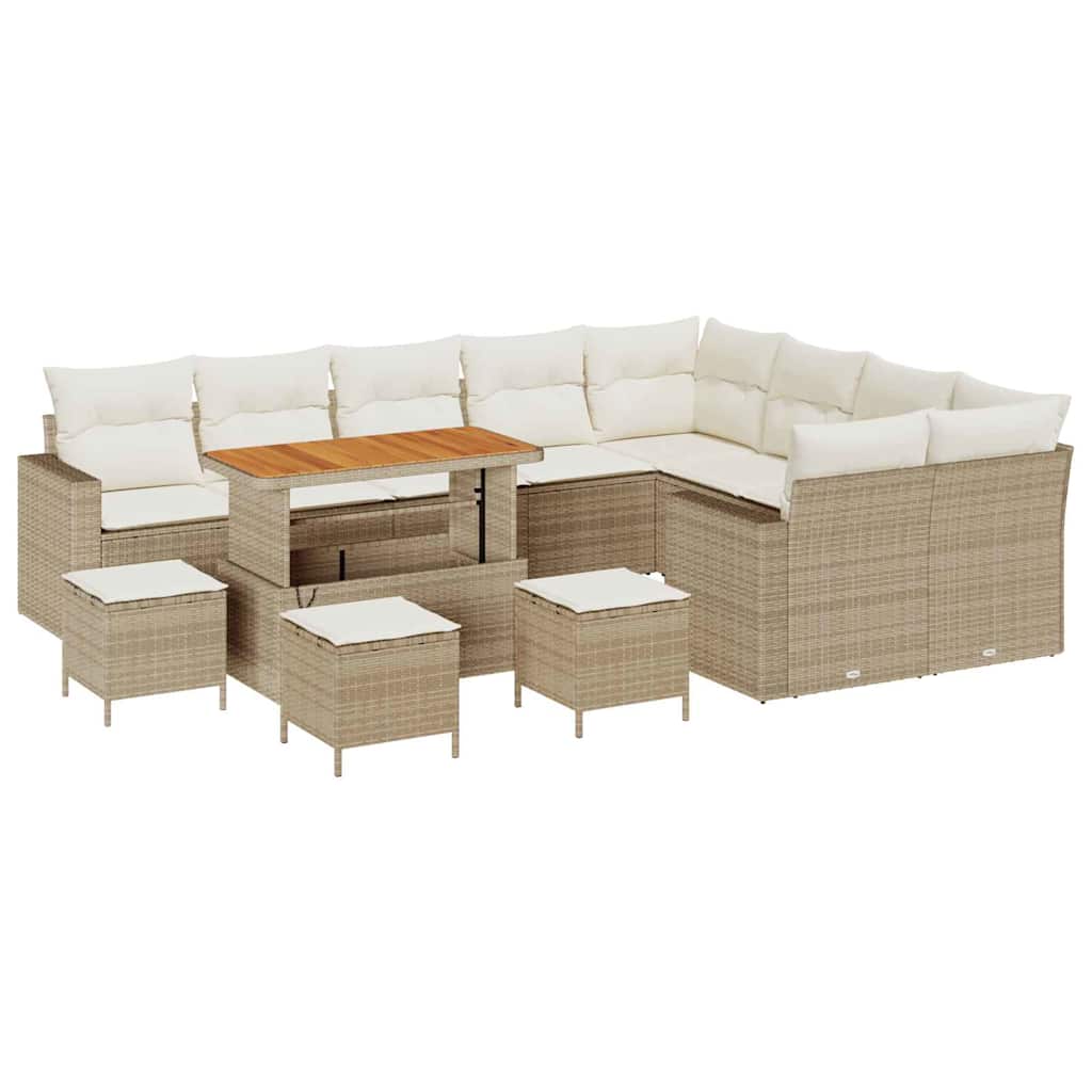 Tuinbankenset 13 pcs Beige poly rattan – afbeelding 2