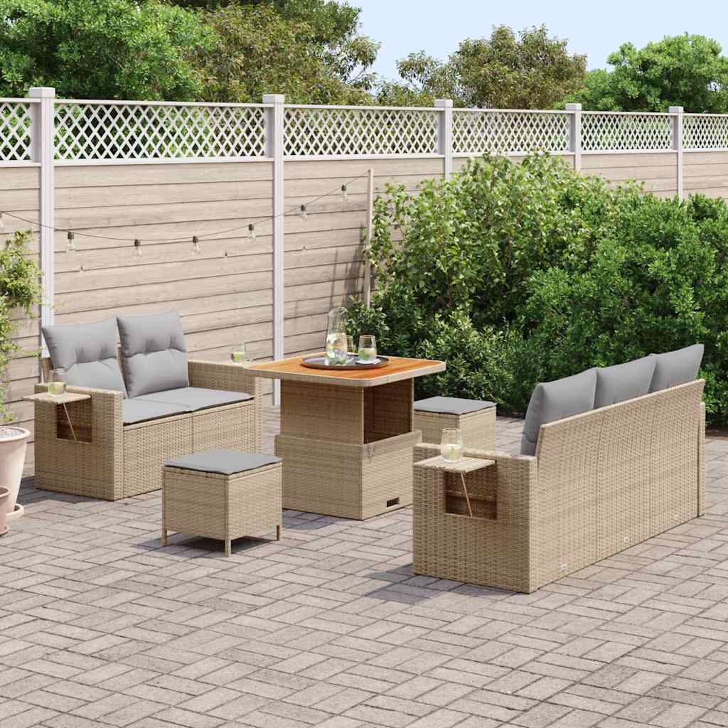 Tuin Sofa Set met kussen 8 pcs Beige poly rattan – afbeelding 3