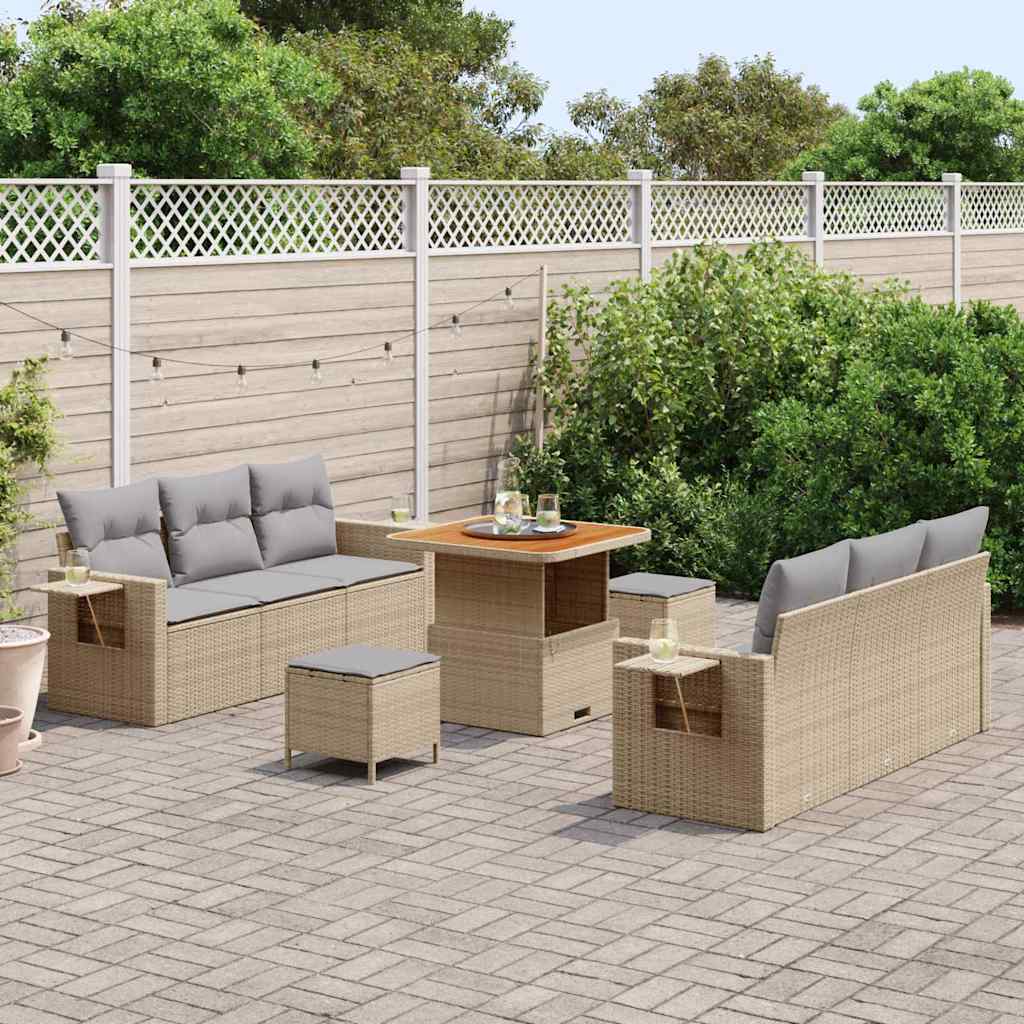 Tuin Sofa Set met kussen 9 pcs Beige poly rattan – afbeelding 3