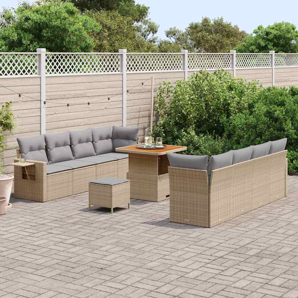 Tuin Sofa Set met kussen 11 pcs Beige Poly riet – afbeelding 3