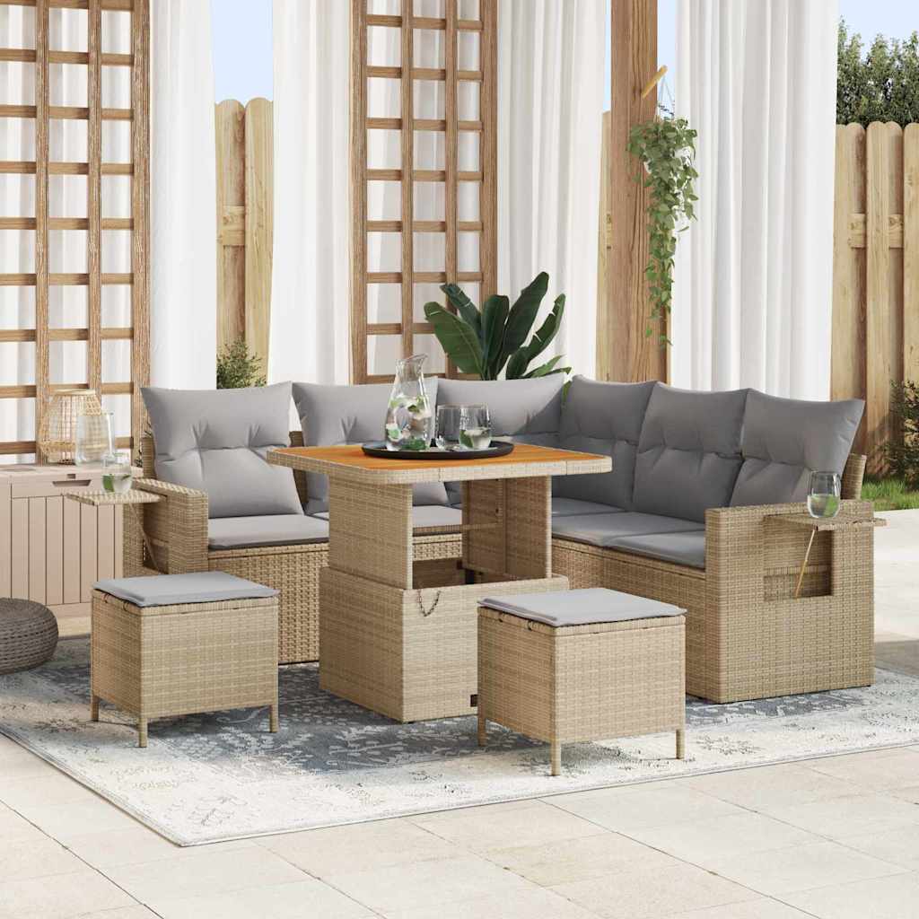 Tuin Sofa Set met kussen 8 pcs Beige poly rattan – afbeelding 1