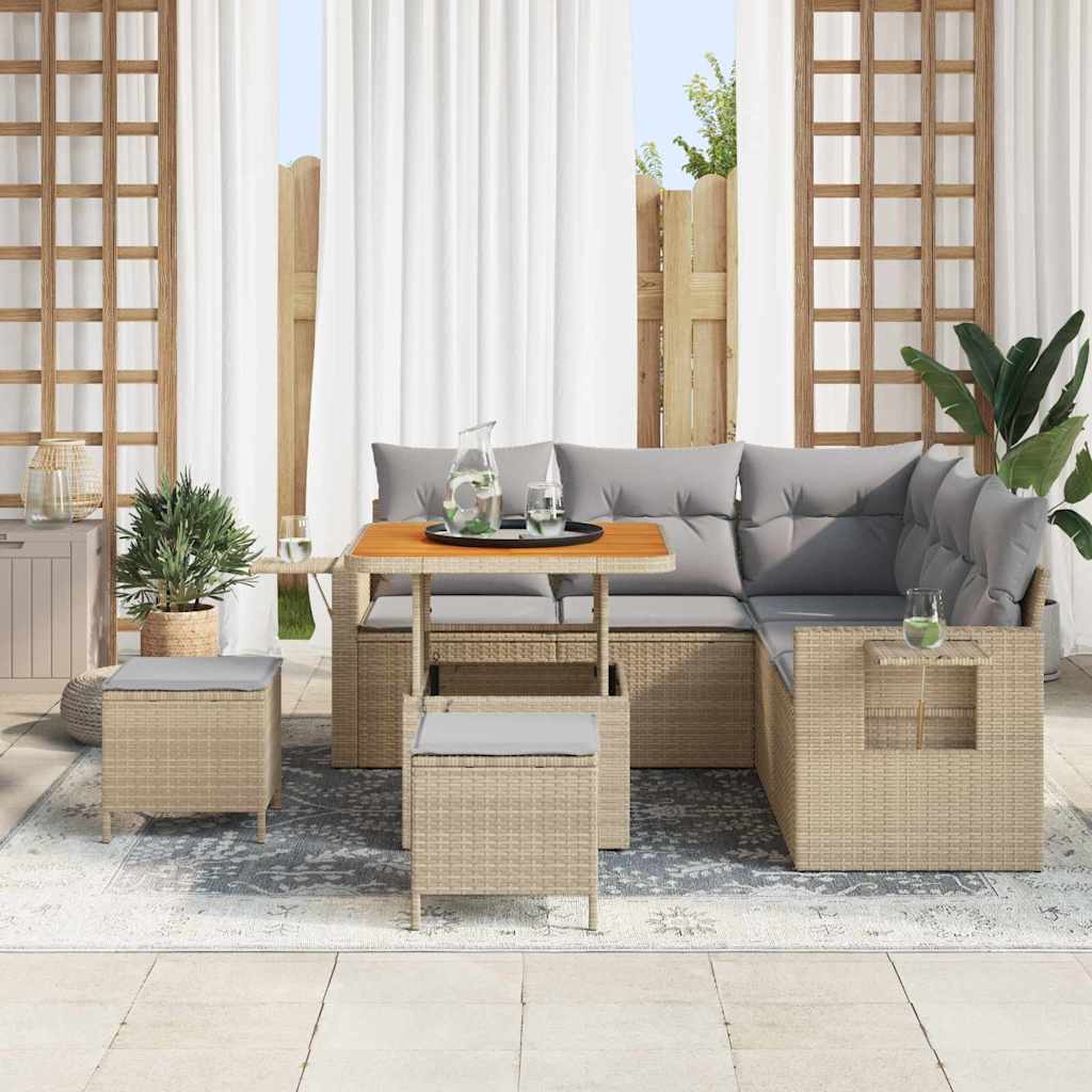 Tuin Sofa Set met kussen 8 pcs Beige poly rattan – afbeelding 3