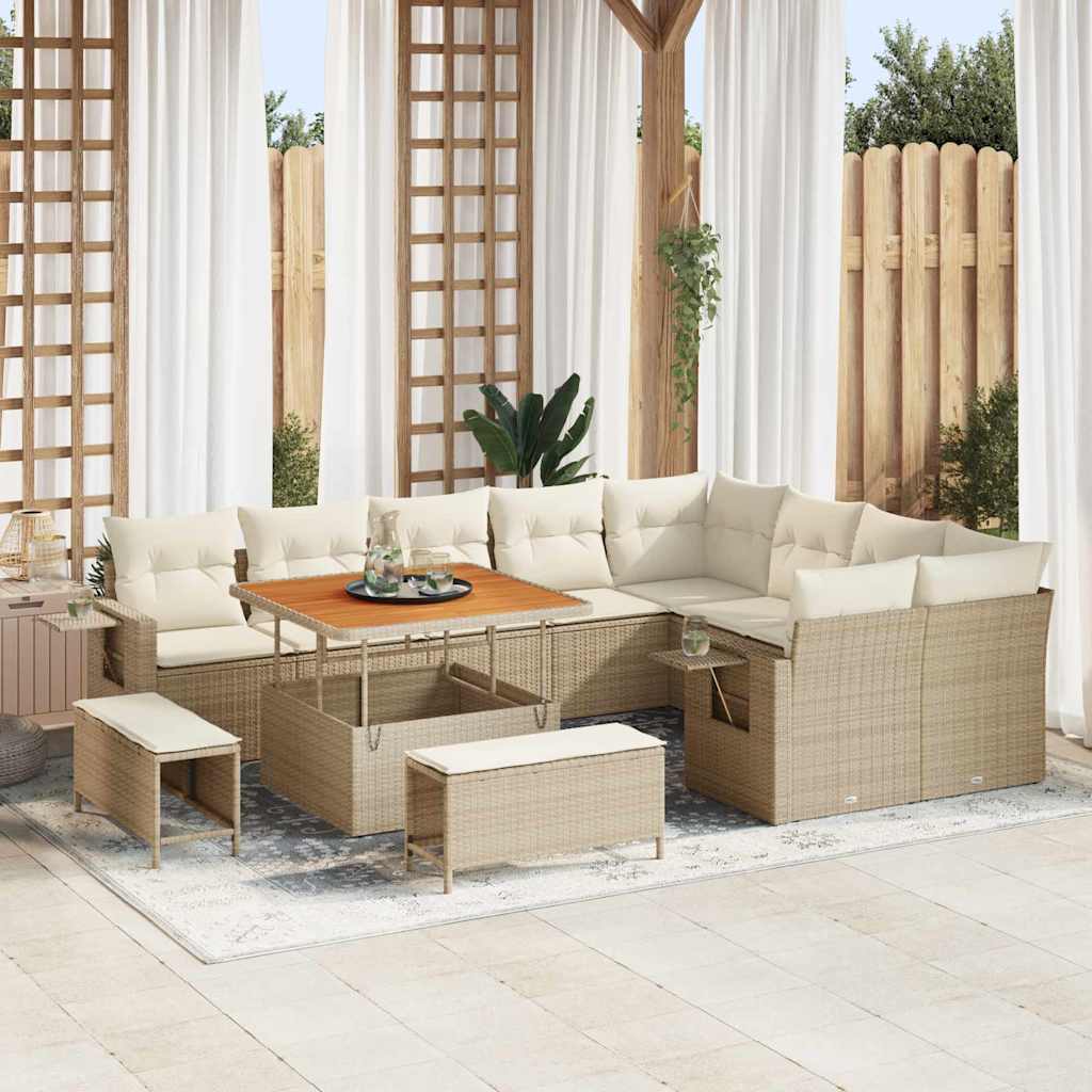 Tuinbankenset 12 pcs Beige poly rattan – afbeelding 1
