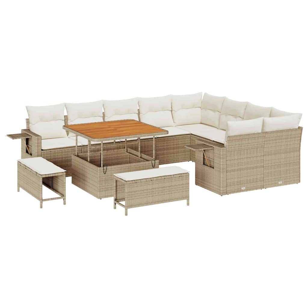 Tuinbankenset 12 pcs Beige poly rattan – afbeelding 2
