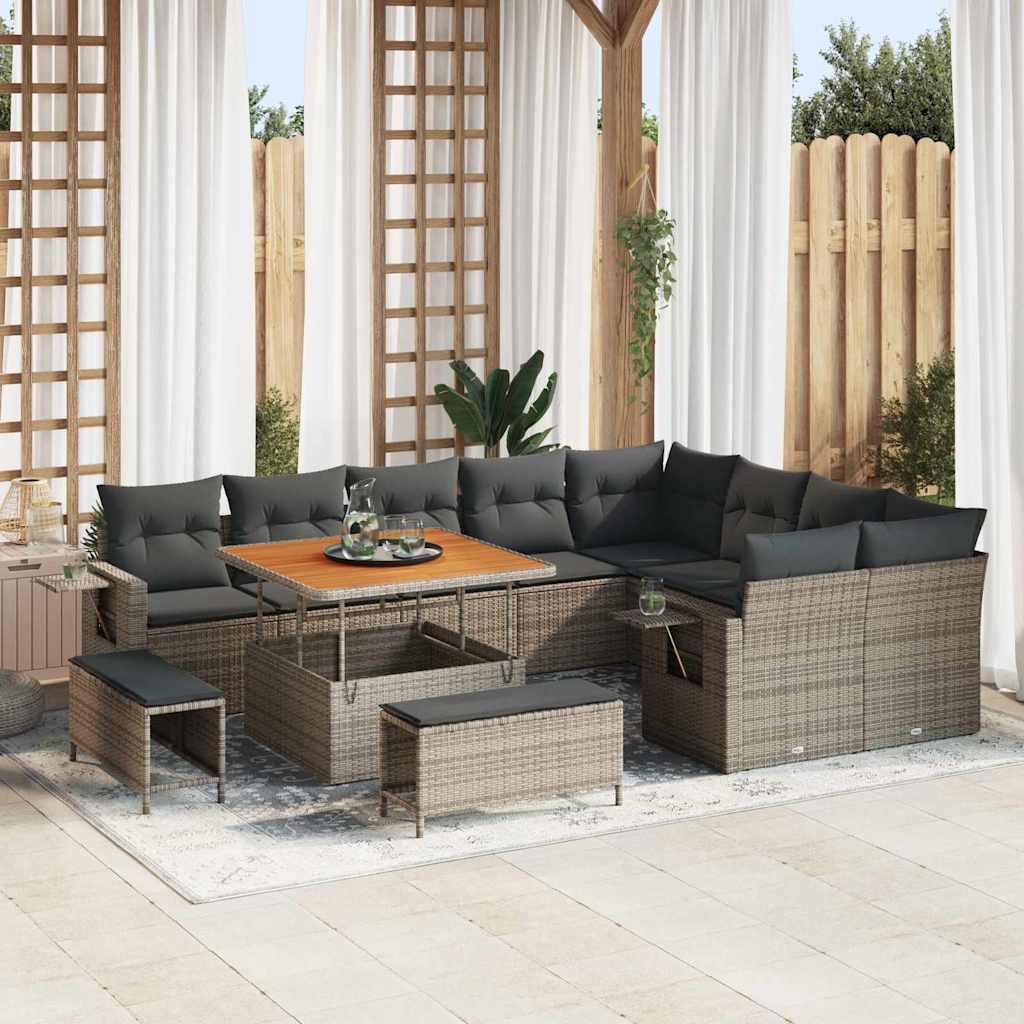 Tuinbankenset 12 pcs Grijs poly rattan – afbeelding 1