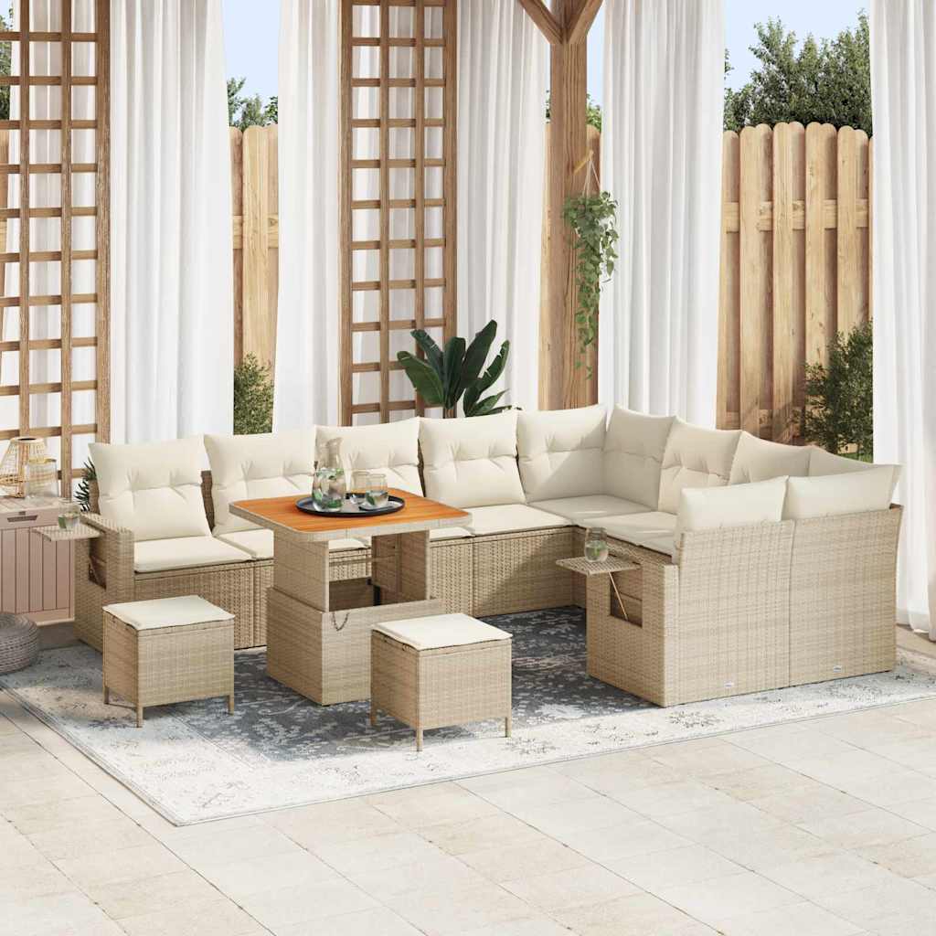 Tuinbankenset 12 pcs Beige poly rattan – afbeelding 1