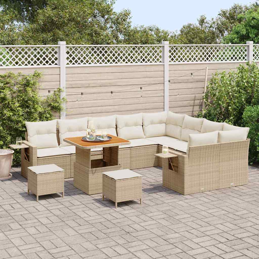 Tuinbankenset 12 pcs Beige poly rattan – afbeelding 3