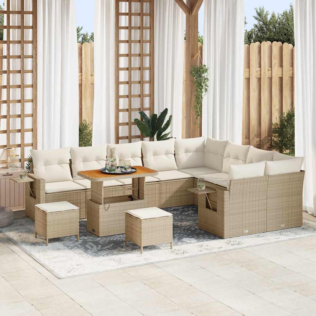 Tuinbankenset 12 pcs Beige poly rattan – afbeelding 1