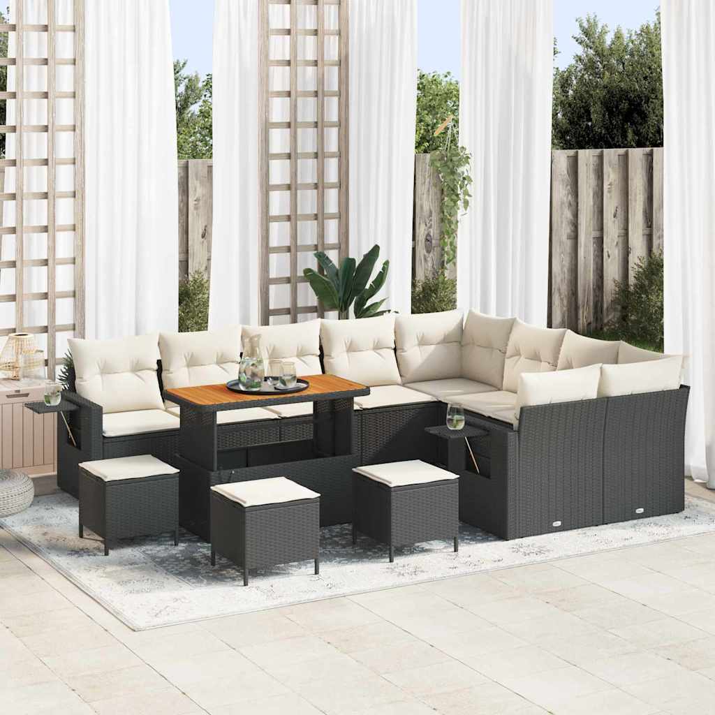 Tuinbankenset 13 pcs Zwart poly rattan – afbeelding 1