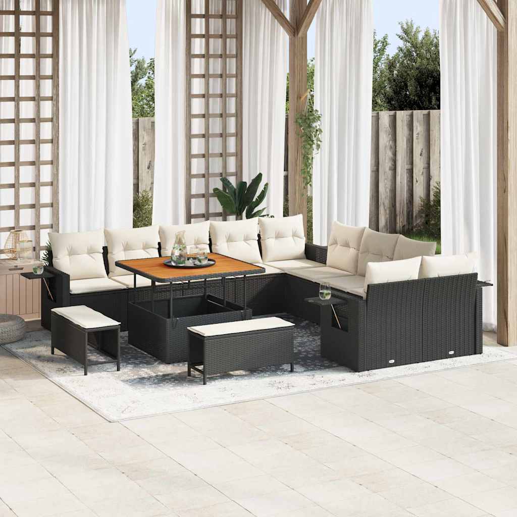Tuinbankenset 13 pcs Zwart poly rattan – afbeelding 1