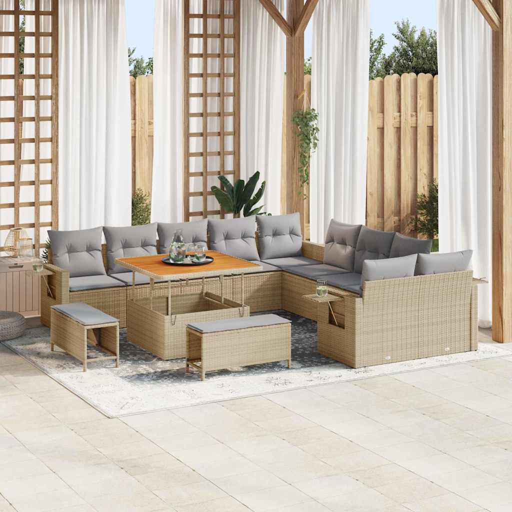 Tuinbankenset 13 pcs Beige poly rattan – afbeelding 1