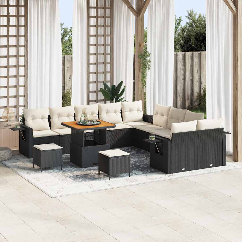 Tuinbankenset 13 pcs Zwart poly rattan – afbeelding 1