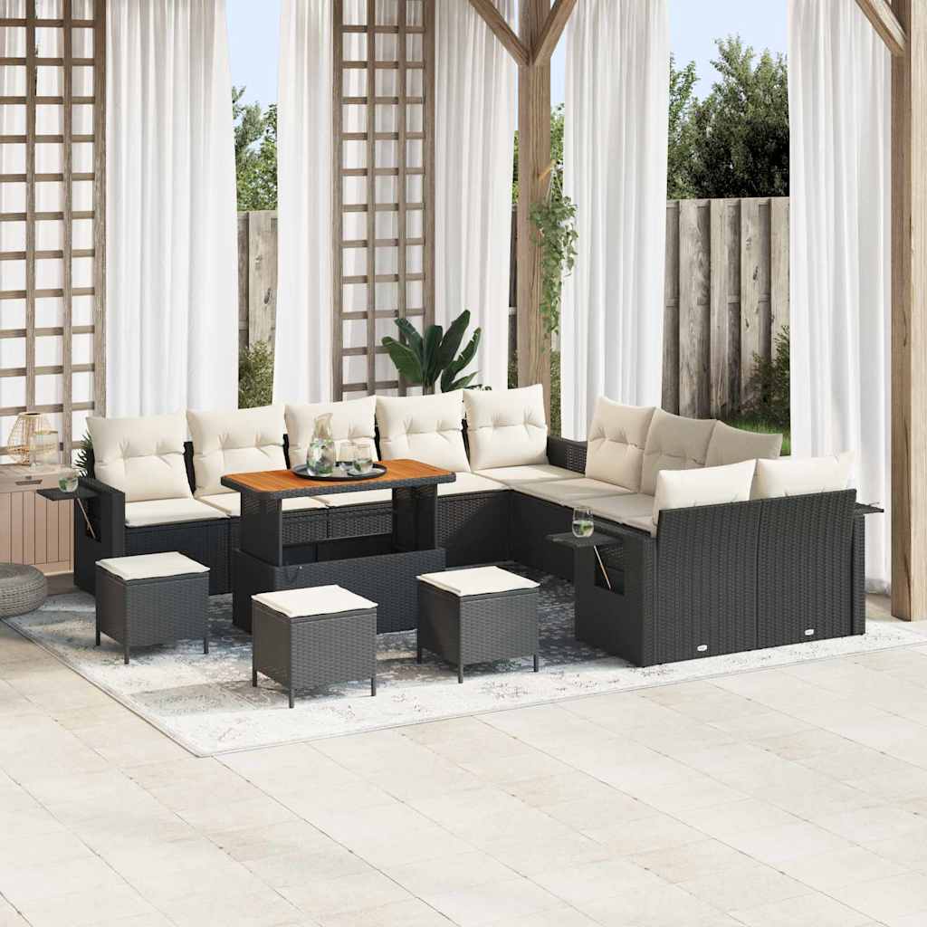 Tuinbankenset 14 pcs Zwart poly rattan – afbeelding 1