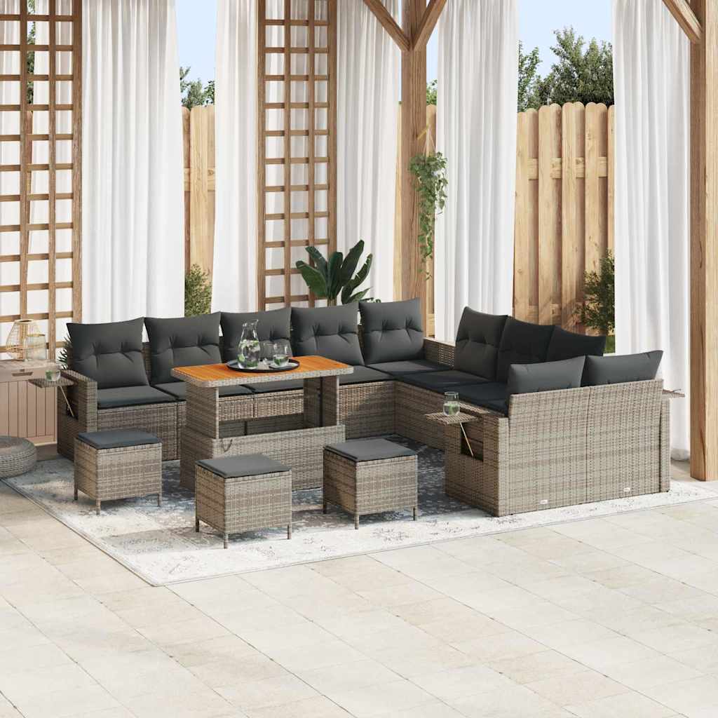 Tuinbankenset 14 pcs Grijs poly rattan – afbeelding 1