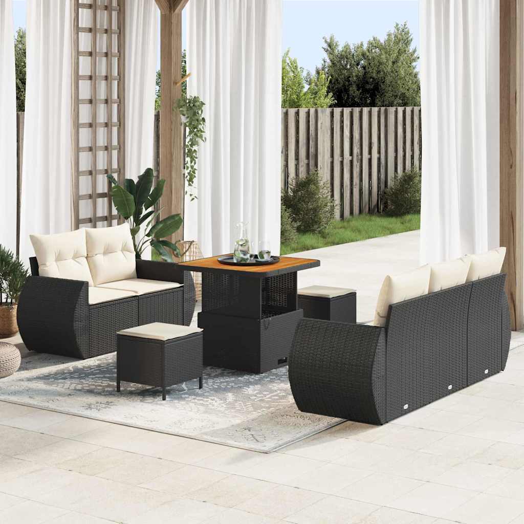 Tuinbankenset 8 pcs Zwart poly rattan – afbeelding 1