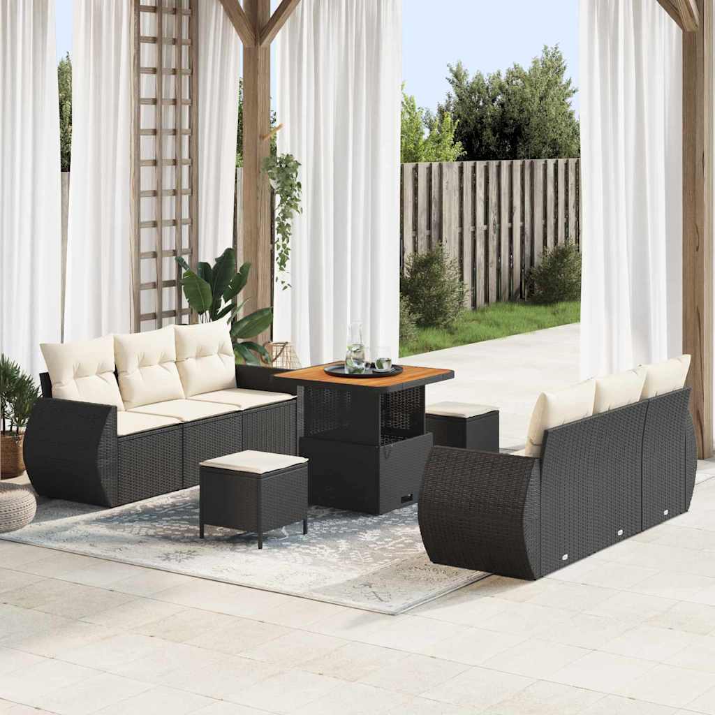 Tuin Sofa Set met kussen met opslag 9 pcs Zwart poly rattan – afbeelding 1