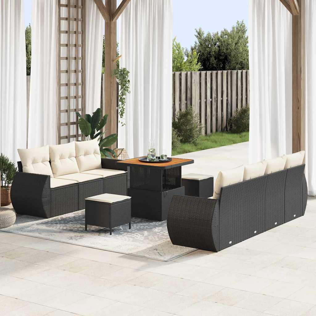 Tuin Sofa Set met kussen met opslag 10 pcs Zwart poly rattan – afbeelding 1
