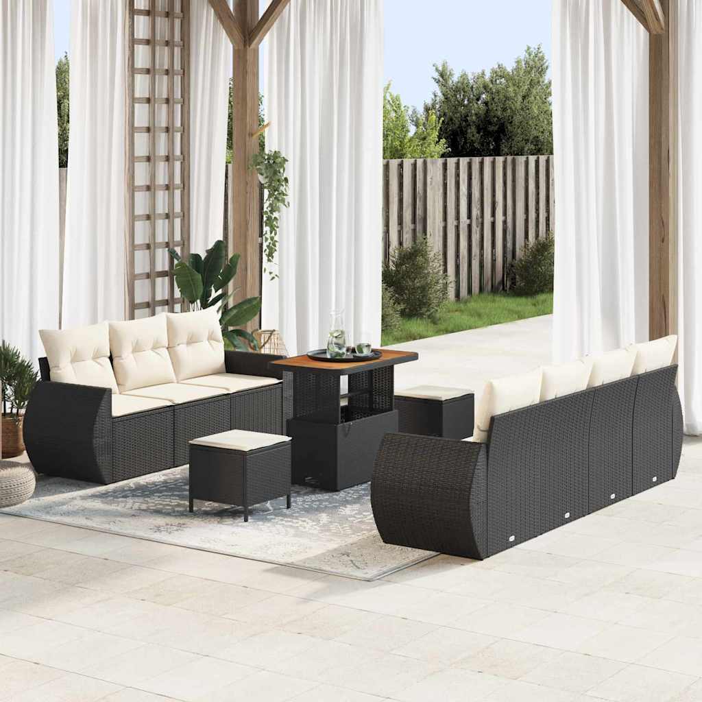 Tuin Sofa Set met kussen met opslag 10 pcs Zwart poly rattan – afbeelding 1