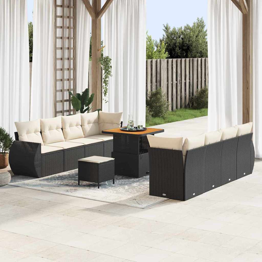 Tuin Sofa Set met kussen met opslag 11 pcs Zwart poly rattan – afbeelding 1
