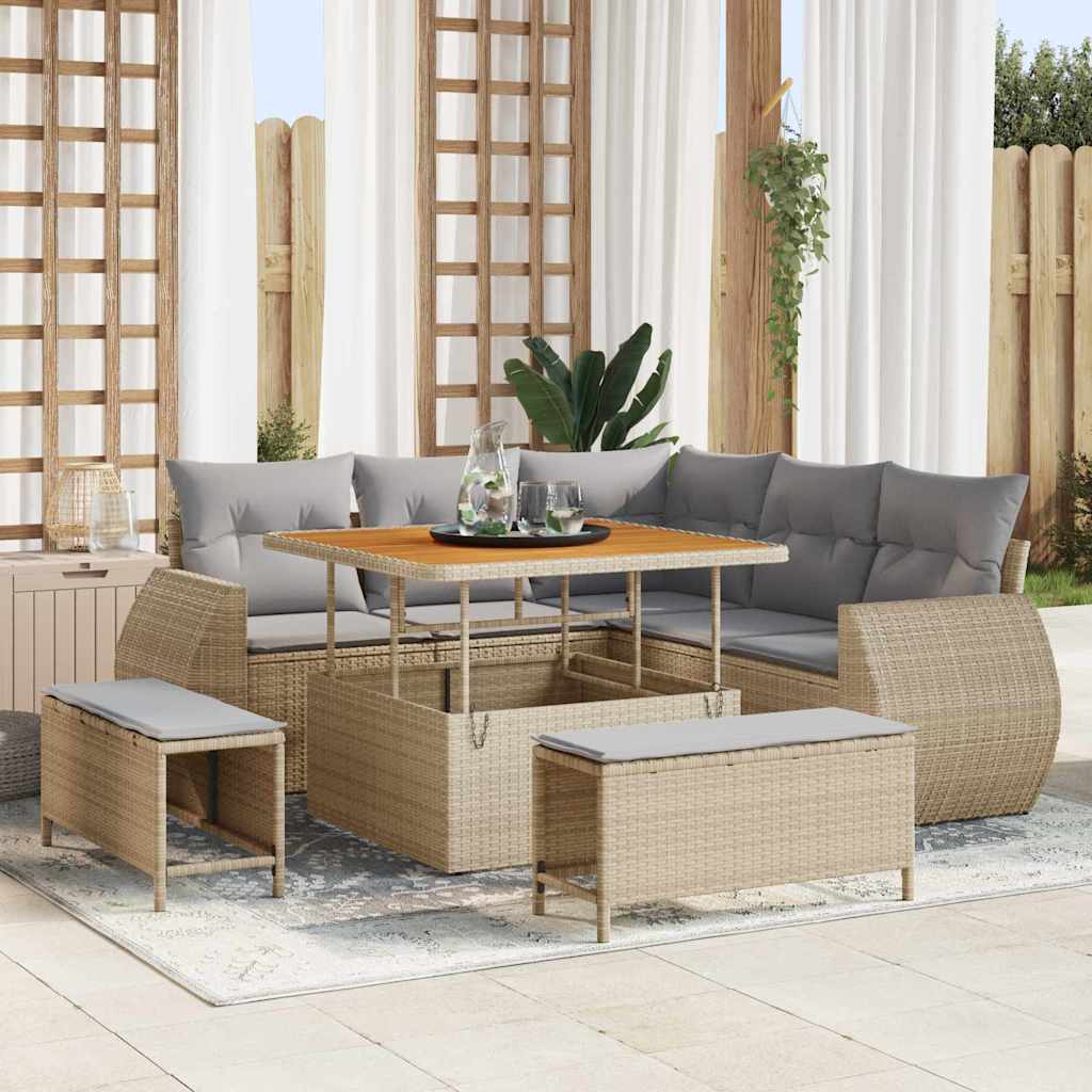 Tuinbankenset 8 pcs Beige poly rattan – afbeelding 1