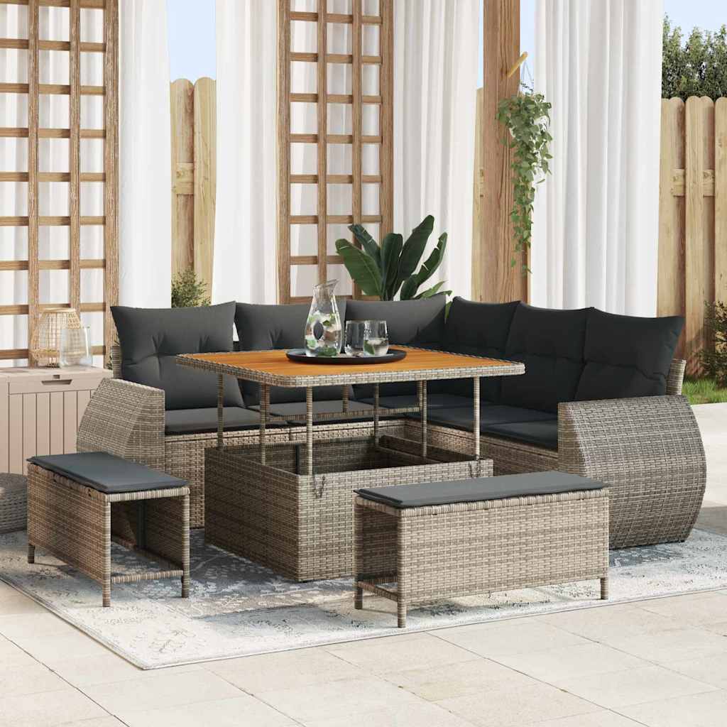 Tuinbankenset 8 pcs Grijs poly rattan – afbeelding 1