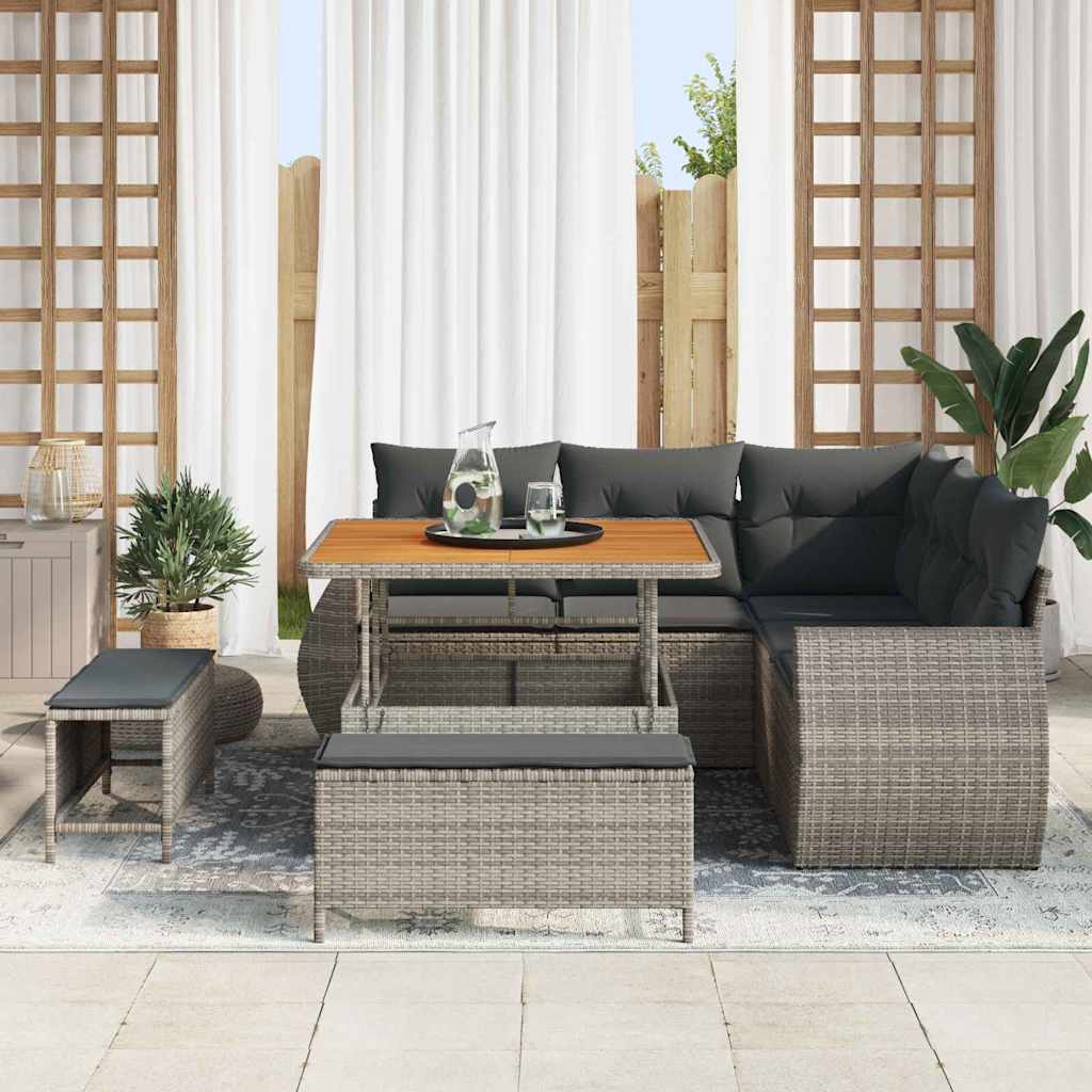 Tuinbankenset 8 pcs Grijs poly rattan – afbeelding 3