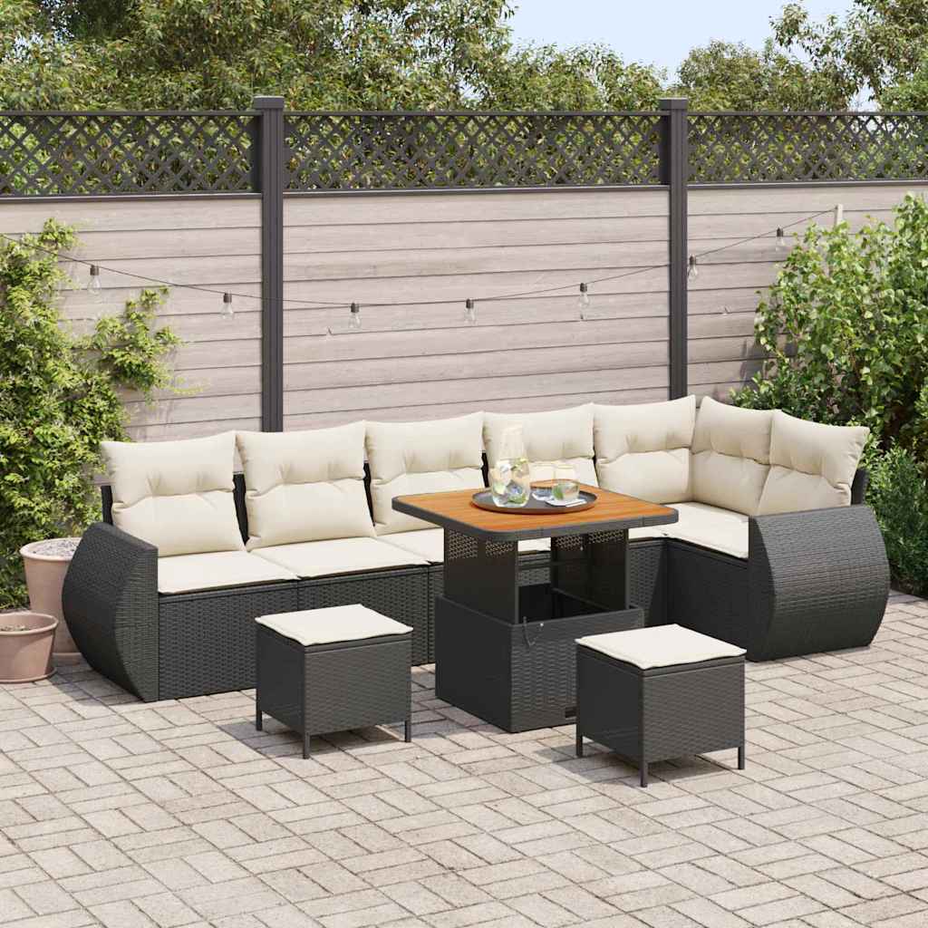 Tuinbankenset 9 pcs Zwart poly rattan – afbeelding 1
