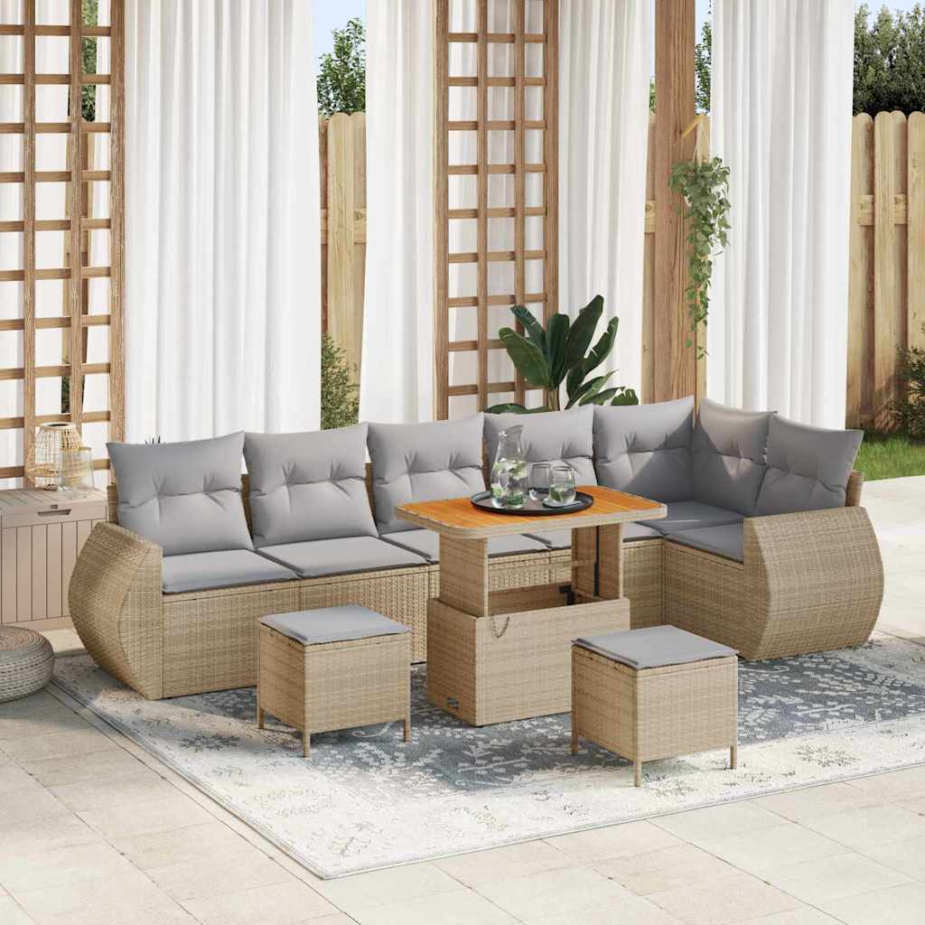 Tuinbankenset 9 pcs Beige poly rattan – afbeelding 1