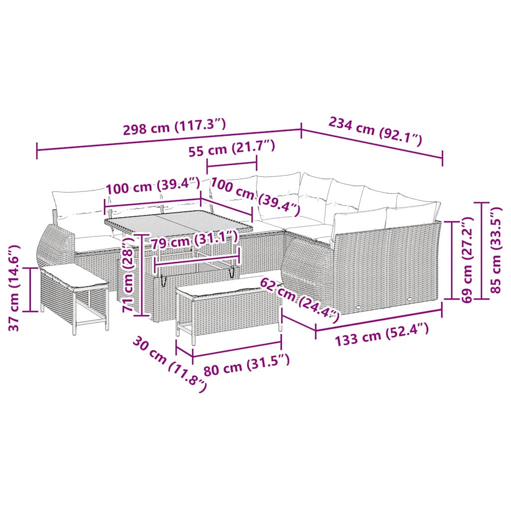 Tuinbankenset 12 pcs Beige poly rattan – afbeelding 12