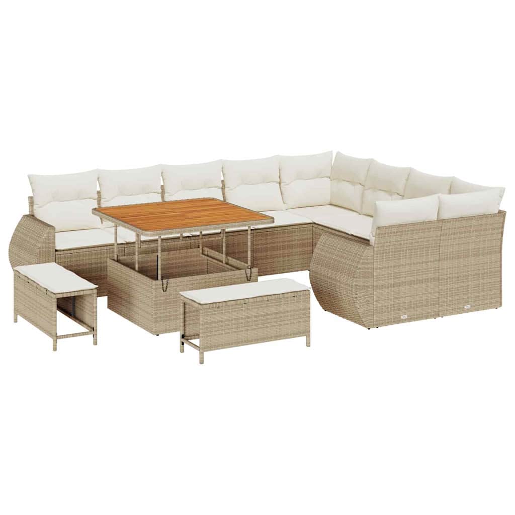 Tuinbankenset 12 pcs Beige poly rattan – afbeelding 2