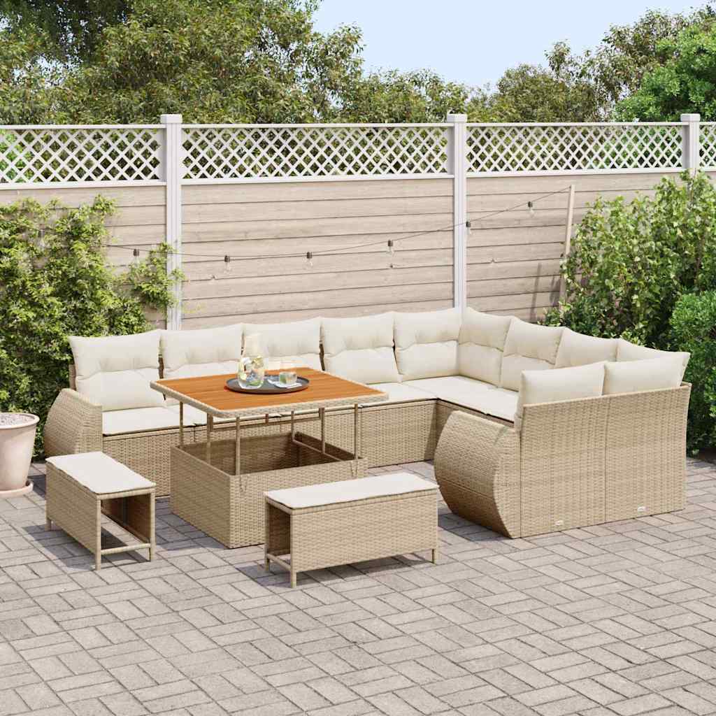Tuinbankenset 12 pcs Beige poly rattan – afbeelding 3