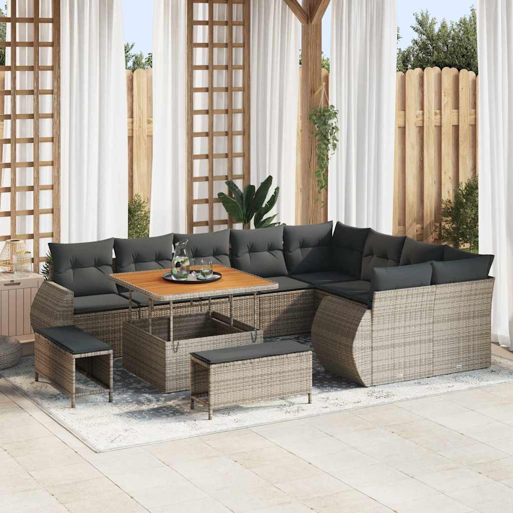 Tuinbankenset 12 pcs Grijs poly rattan – afbeelding 1