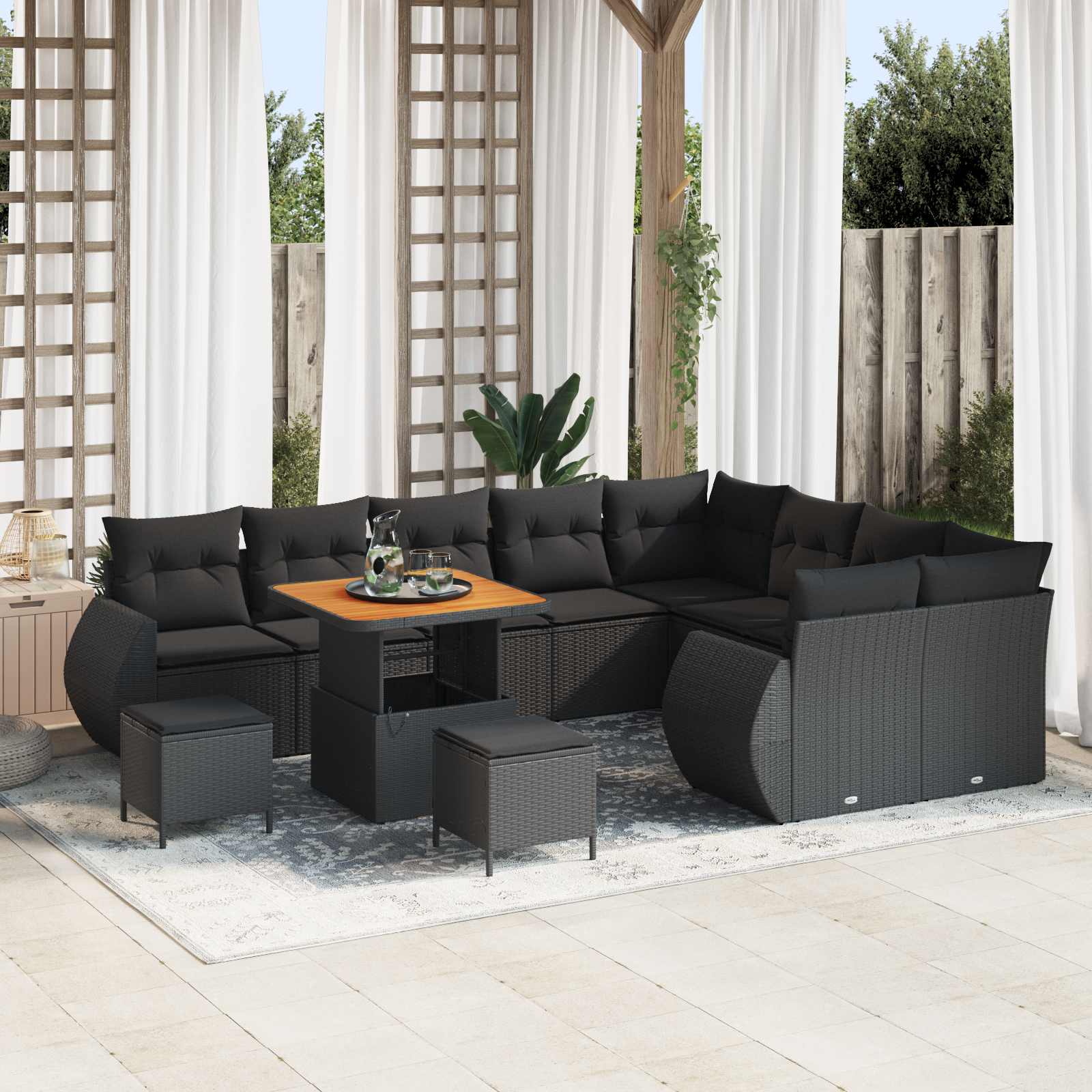 Tuinbankenset 12 pcs Zwart poly rattan – afbeelding 1