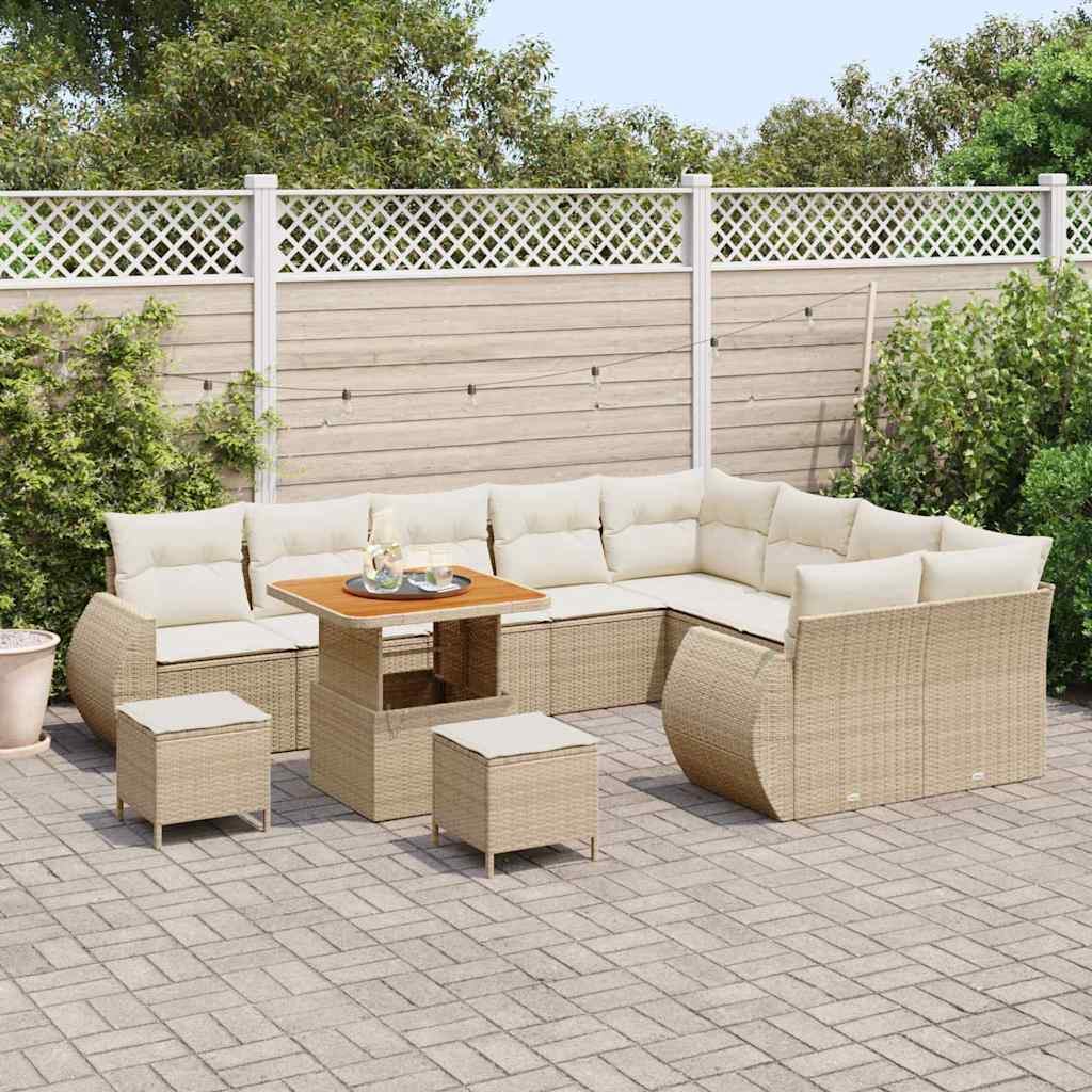 Tuinbankenset 12 pcs Beige poly rattan – afbeelding 3