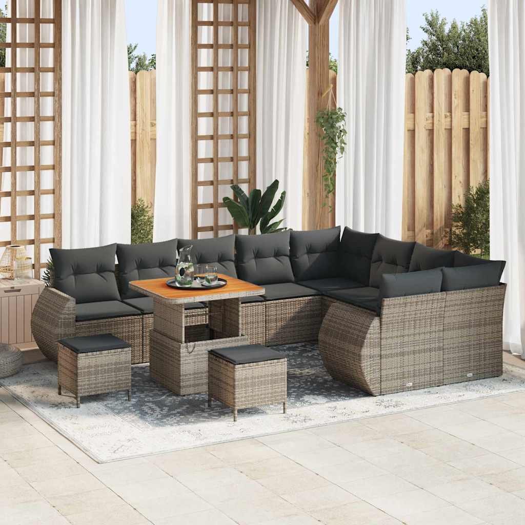 Tuinbankenset 12 pcs Grijs poly rattan – afbeelding 1
