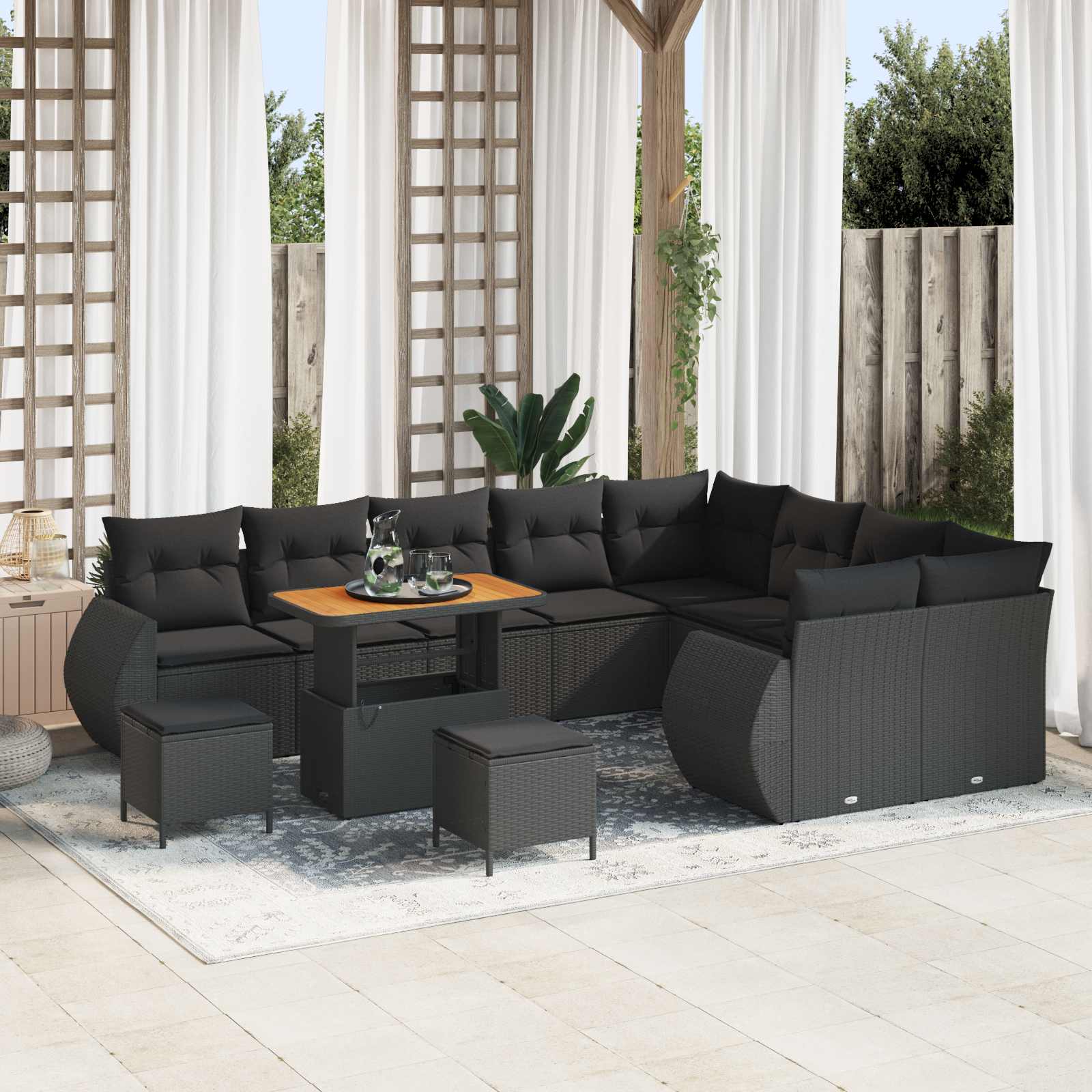 Tuinbankenset 12 pcs Zwart poly rattan – afbeelding 1