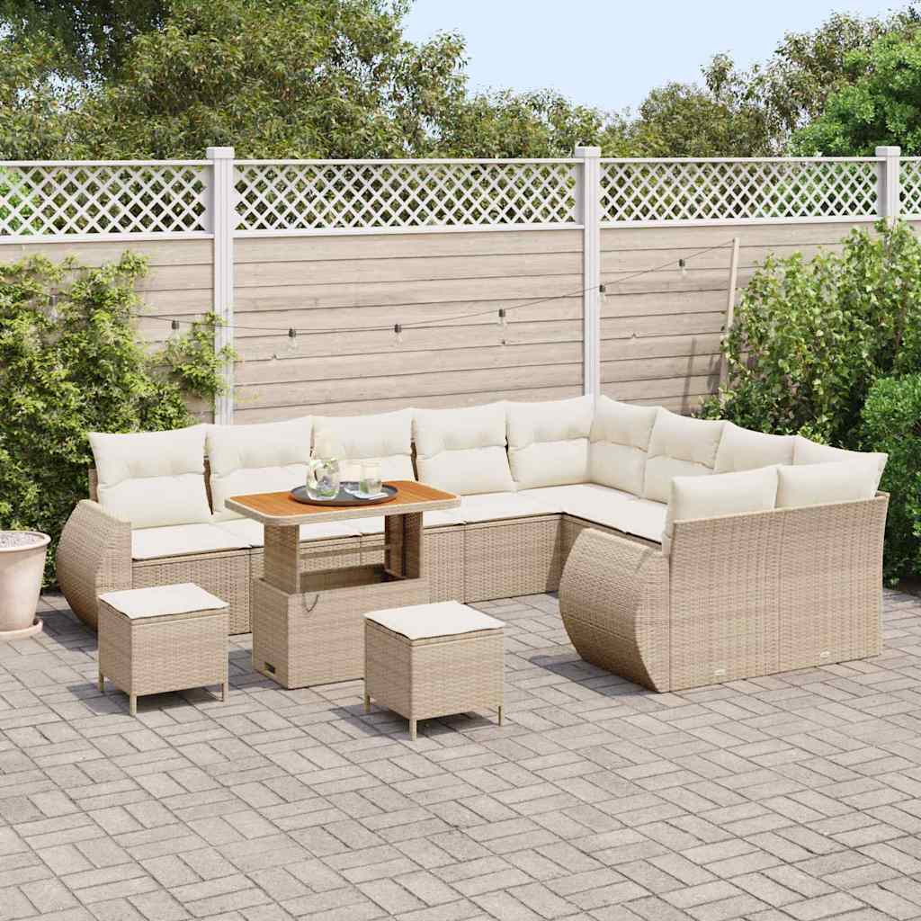 Tuinbankenset 12 pcs Beige poly rattan – afbeelding 3