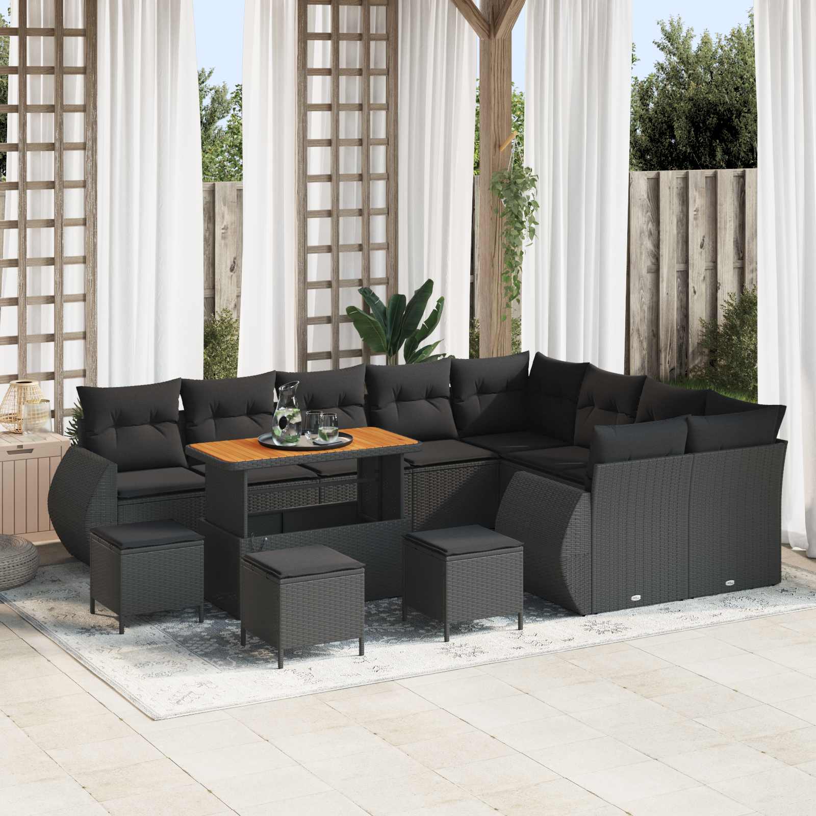 Tuinbankenset 13 pcs Zwart poly rattan – afbeelding 1
