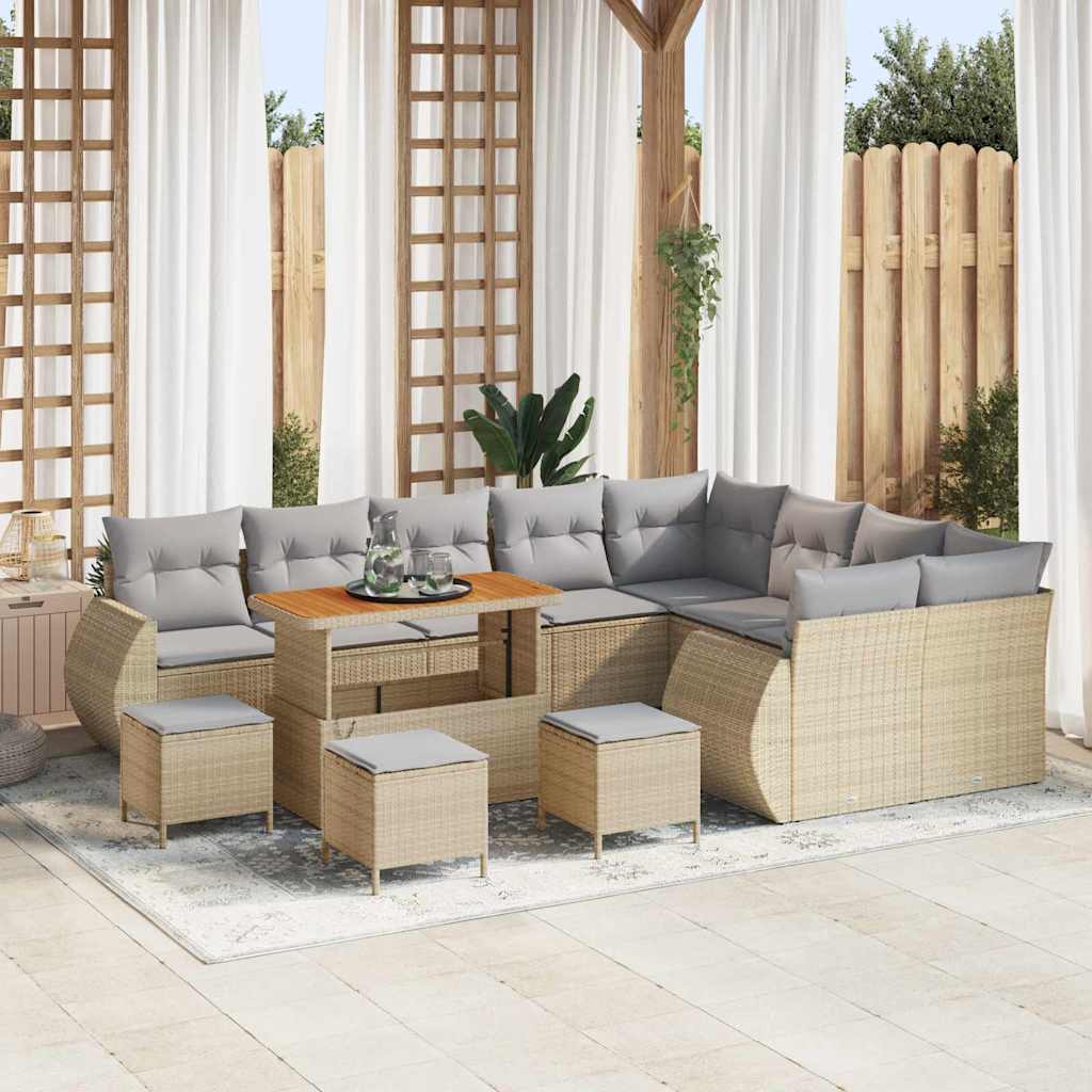 Tuinbankenset 13 pcs Beige poly rattan – afbeelding 1